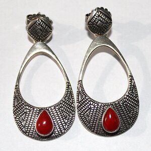 Vintage Elgin Tom Sterling Silver Red Stone Earrings 12 Grams